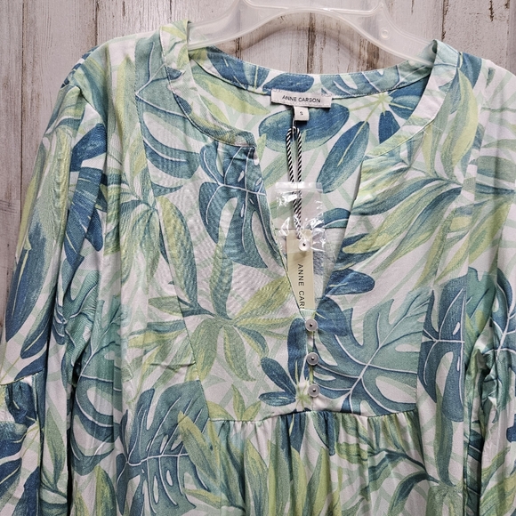 Anne Carson Women's Tropical Floral Bell Sleeve Tunic Blouse NWT Size Small - Picture 3 of 12